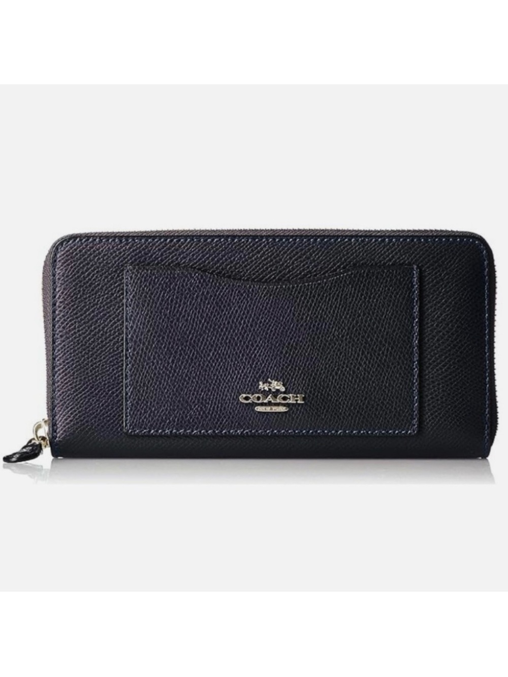 Coach Black Pebbled Leather Zip Wallet with Front Card Slot